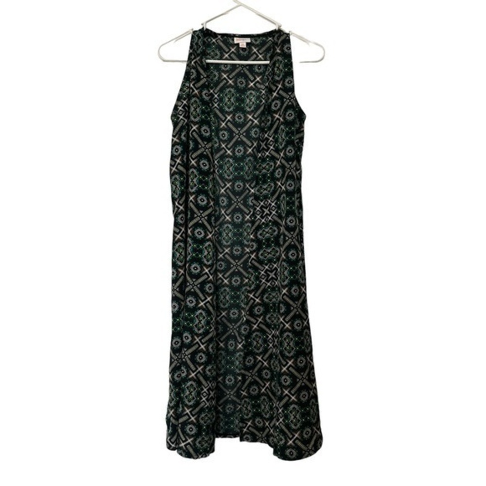 Lularoe Joy Vest Lightweight Black Green Abstract Size XS NWOT #4219